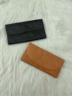 2  Vintage 80s Leather and Eelskin Long Wallets